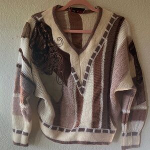 Elegant V-Neck Sweater in Brown and Cream